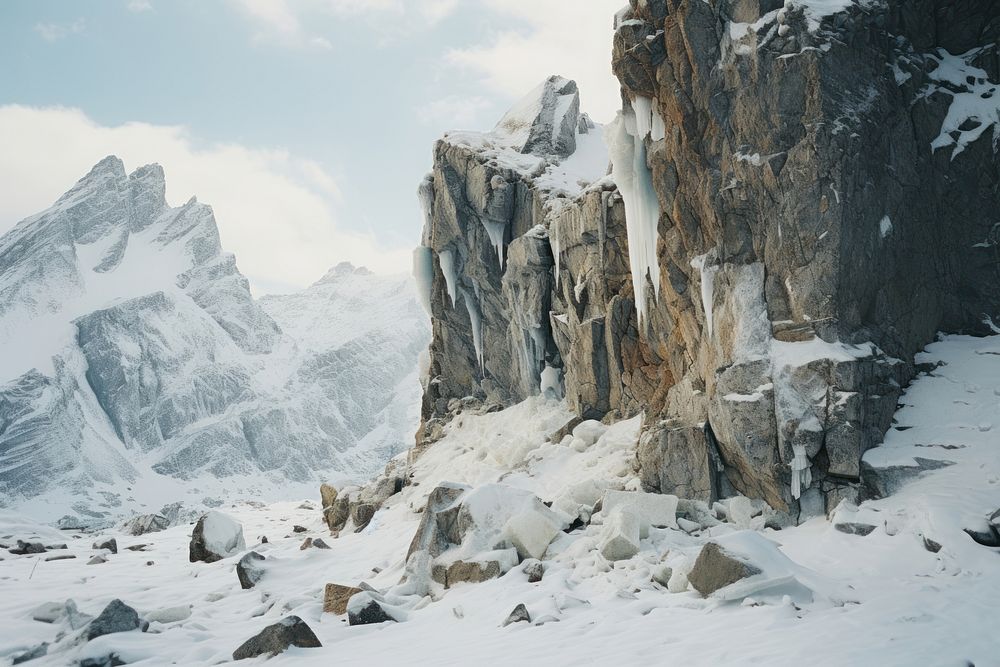 Mountain nature snow rock. AI generated Image by rawpixel.