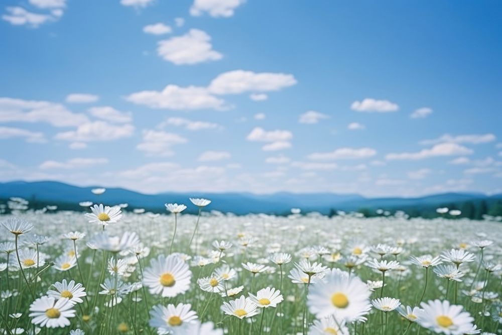 Daisy field landscape daisy outdoors. AI generated Image by rawpixel.