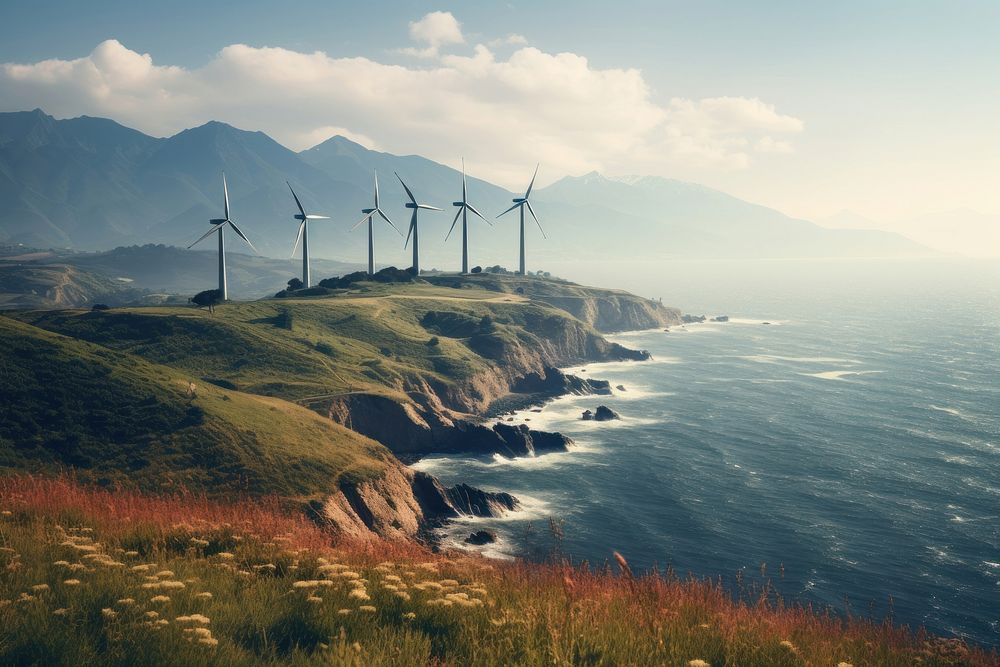 Turbine sea mountain outdoors. AI generated Image by rawpixel.