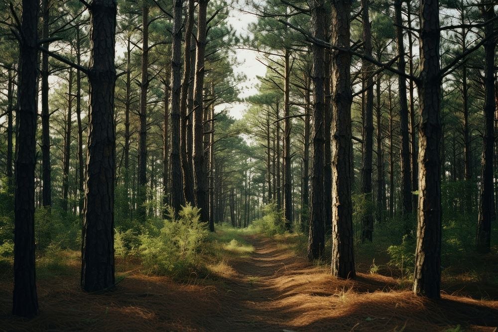 Pine forest sunlight outdoors woodland. AI generated Image by rawpixel.