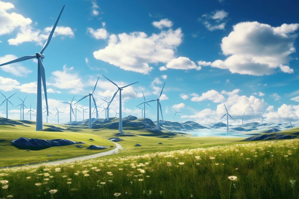 Wind power generation landscape grassland outdoors. AI generated Image by rawpixel.