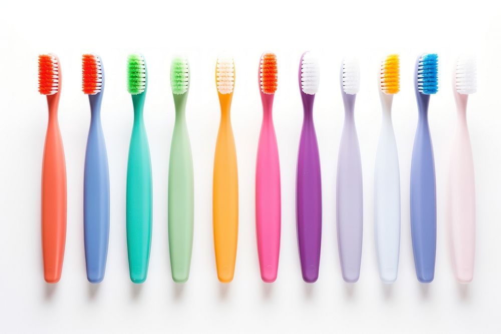 Colorful toothbrushes tool white background variation. AI generated Image by rawpixel.