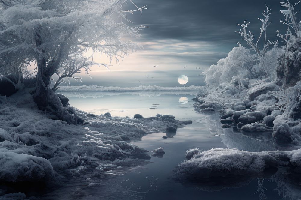 Frozen lake landscape outdoors nature. AI generated Image by rawpixel.