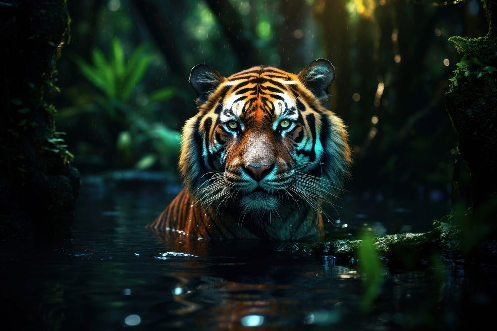 Tiger drink water wildlife outdoors animal. AI generated Image by rawpixel.