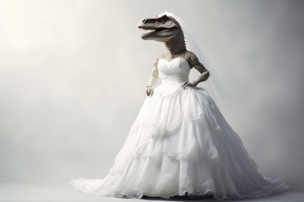 Dinosaur wearing wedding dress fashion bride adult. AI generated Image by rawpixel.