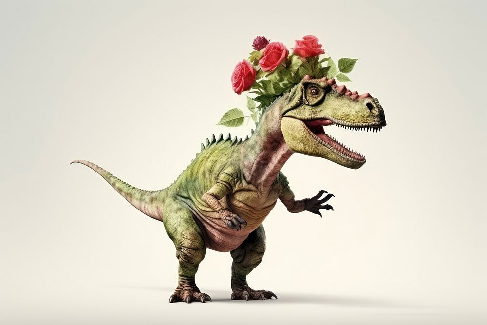 Dinosaur holding flower dinosaur reptile | Free Photo - rawpixel