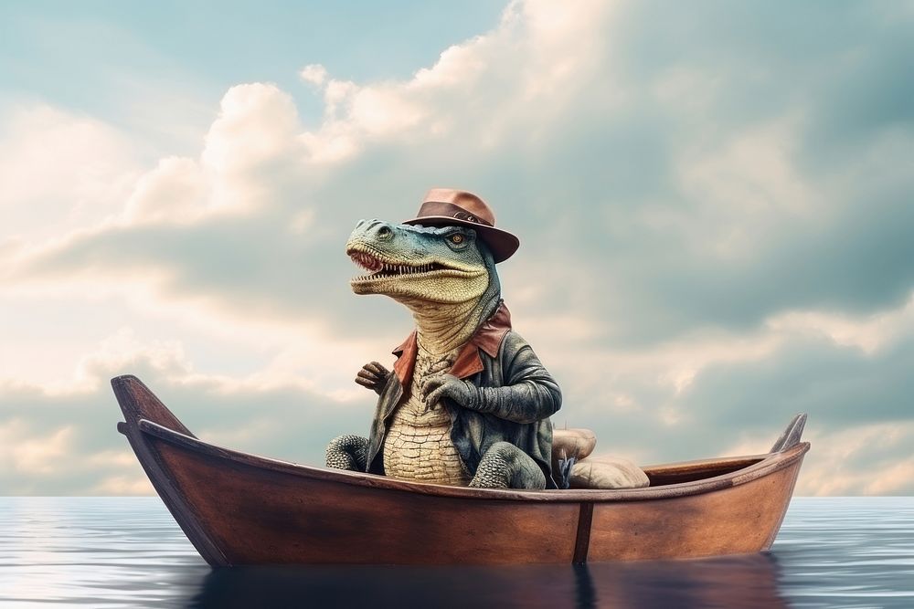 Boat outdoors dinosaur reptile. AI generated Image by rawpixel.
