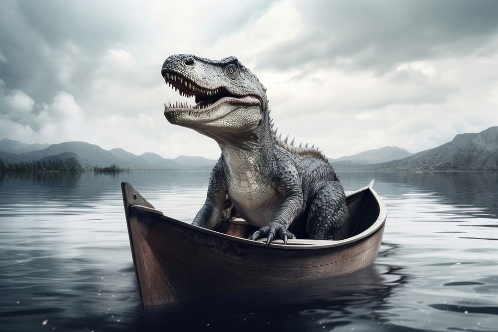 Dinosaur boat reptile vehicle. AI generated Image by rawpixel.