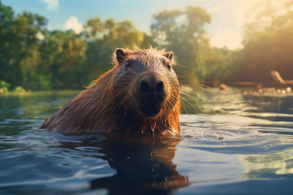 Capybara Amazon River wildlife outdoors. AI generated Image by rawpixel.