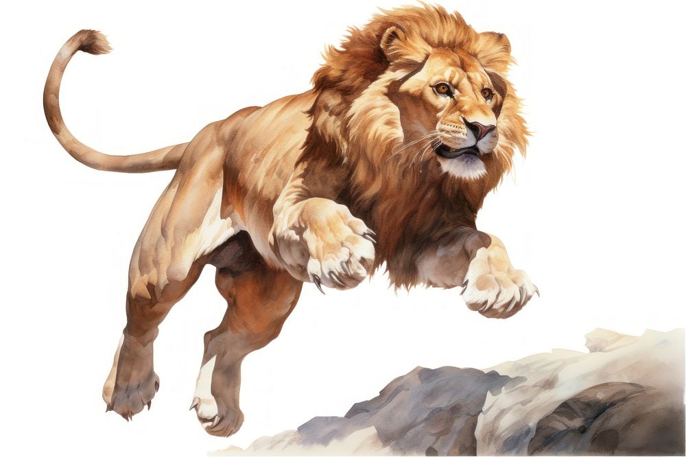 Lion jumping mammal animal carnivora. AI generated Image by rawpixel.