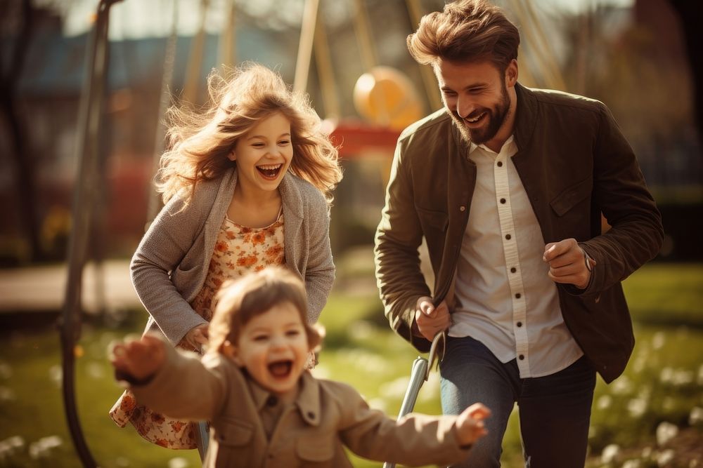 Happy family laughing outdoors adult. AI generated Image by rawpixel.