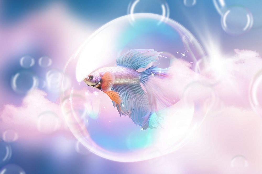 Betta fish in bubble surreal remix