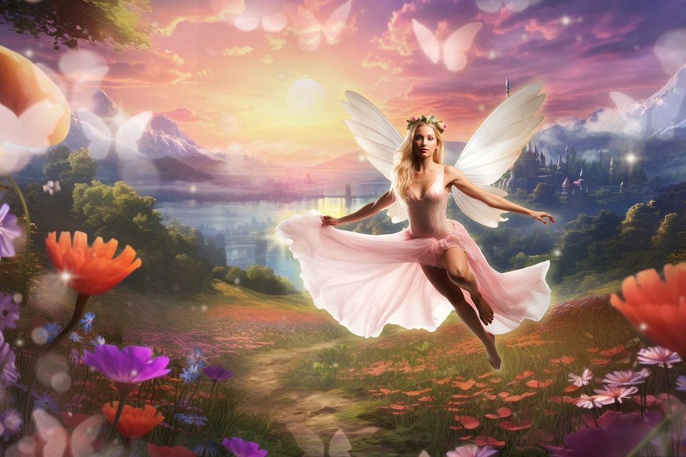 Fairy in enchanted forest fantasy remix