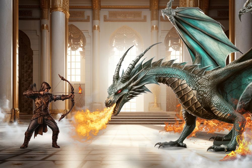 Knight fighting dragon fantasy remix