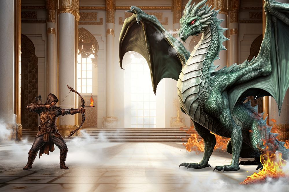 Knight fighting dragon fantasy remix