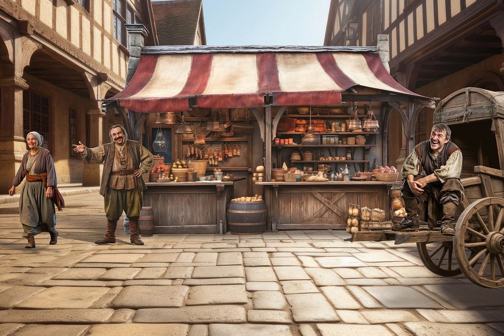 Market in medieval town fantasy remix