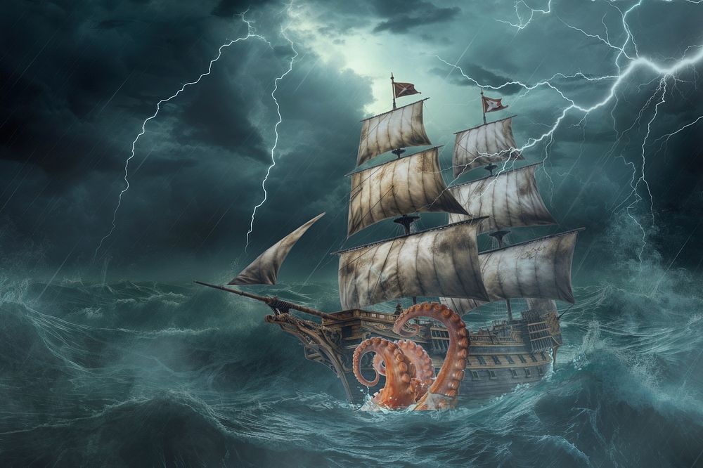 Kraken attacking ship fantasy remix
