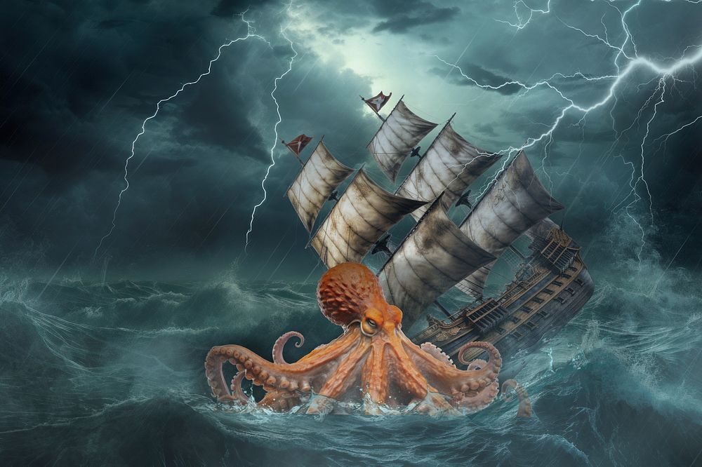 Kraken attacking ship fantasy remix