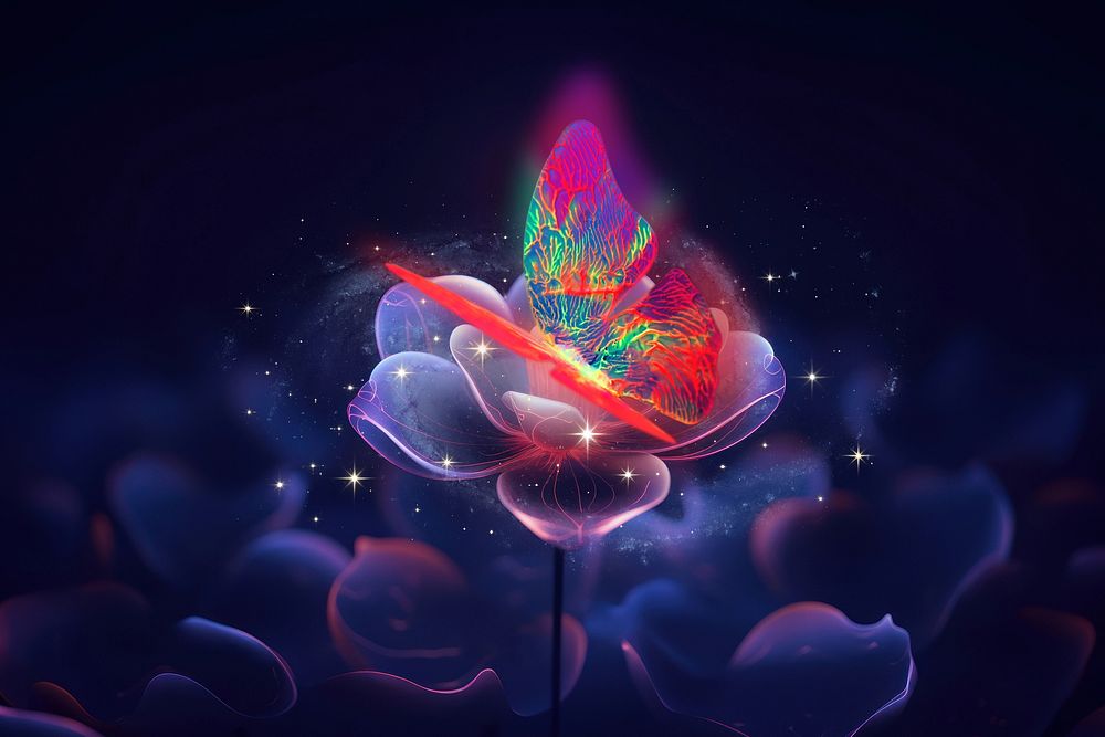 Mystical neon butterfly surreal remix