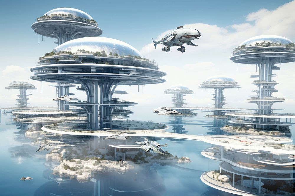 Futuristic floating city fantasy remix