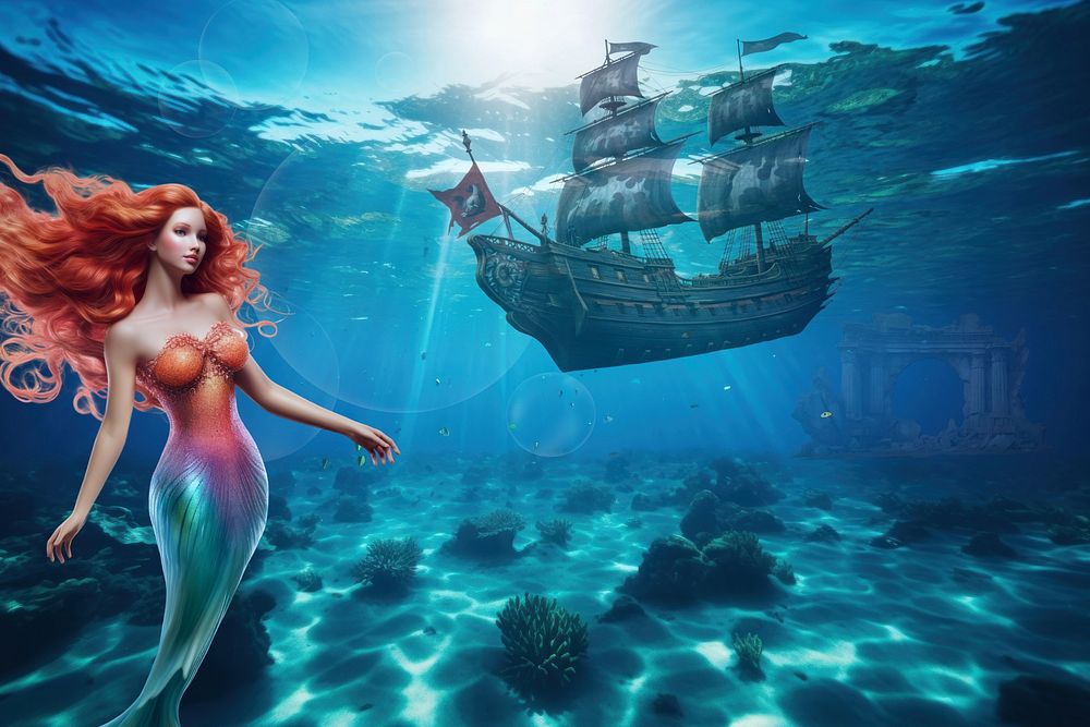 Mermaid watching sinking ship fantasy remix