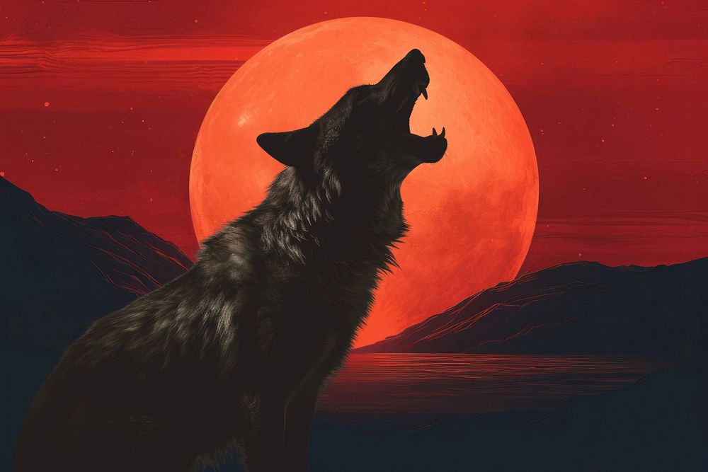 Howling wolf during blood moon fantasy remix