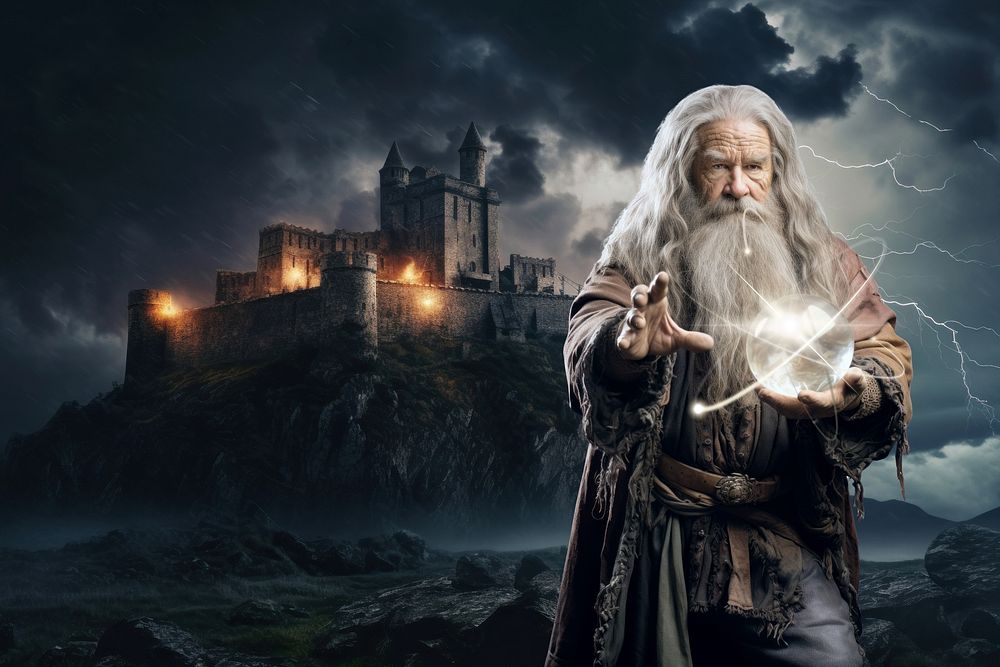 Wizard using magic fantasy remix | Free Photo Illustration - rawpixel