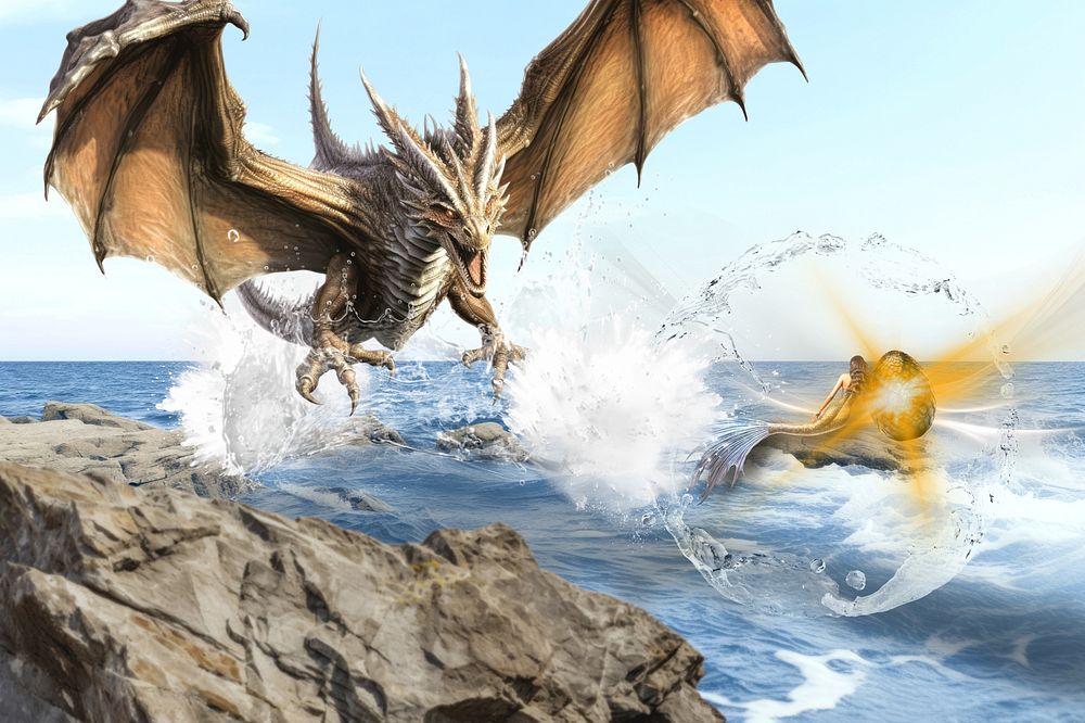 Dragon and mermaid fantasy remix