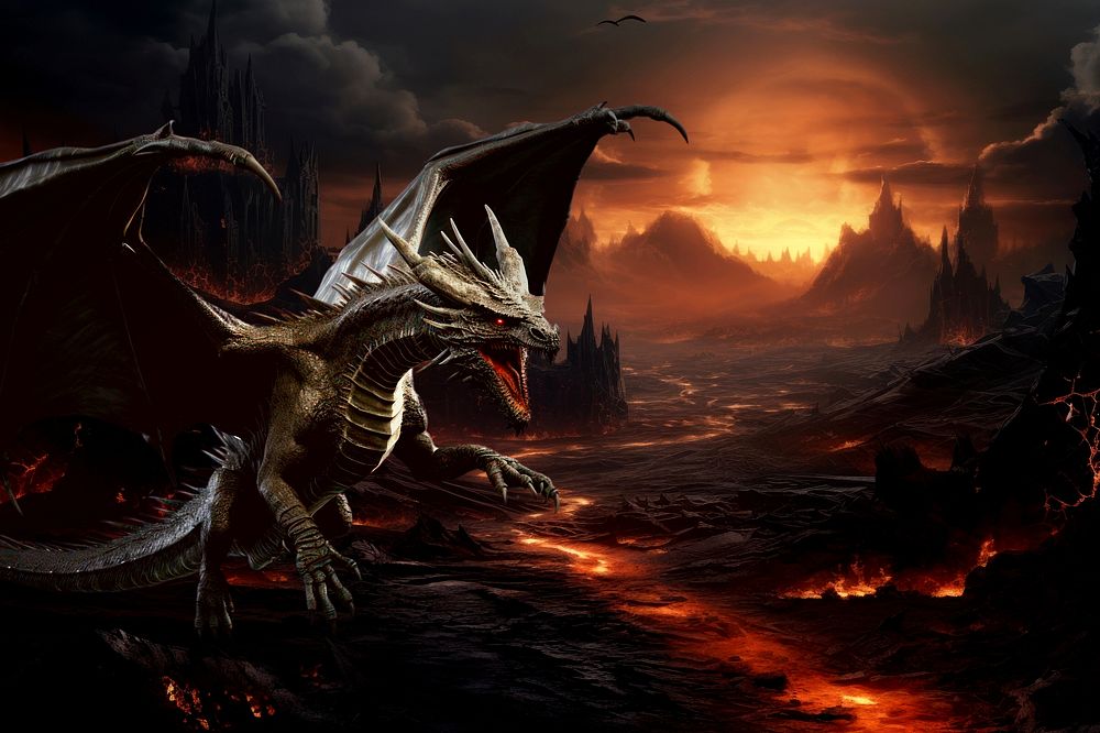 Flying angry black dragon fantasy remix