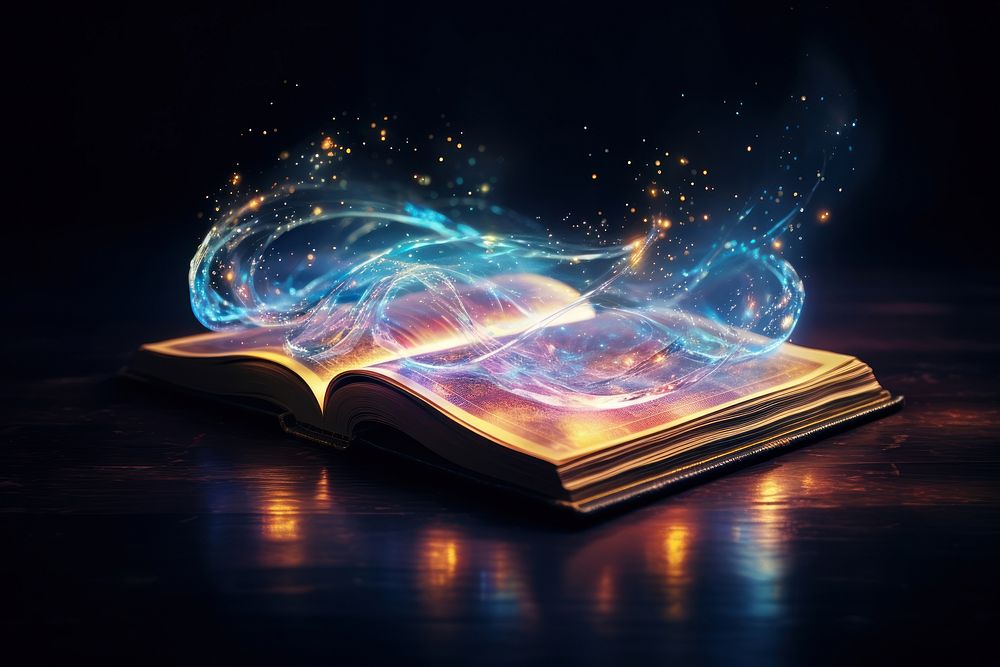 Magic book publication night illuminated. AI generated Image by rawpixel.