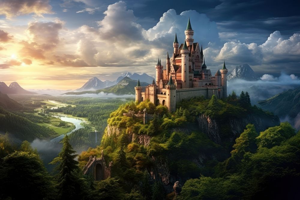 Old fairytale castle architecture building. AI generated Image by rawpixel.