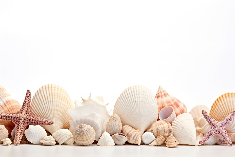 Seashells white background invertebrate holiday. AI generated Image by rawpixel.