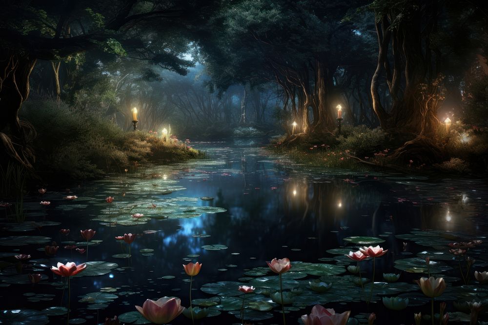 Magical pond outdoors fantasy nature. 