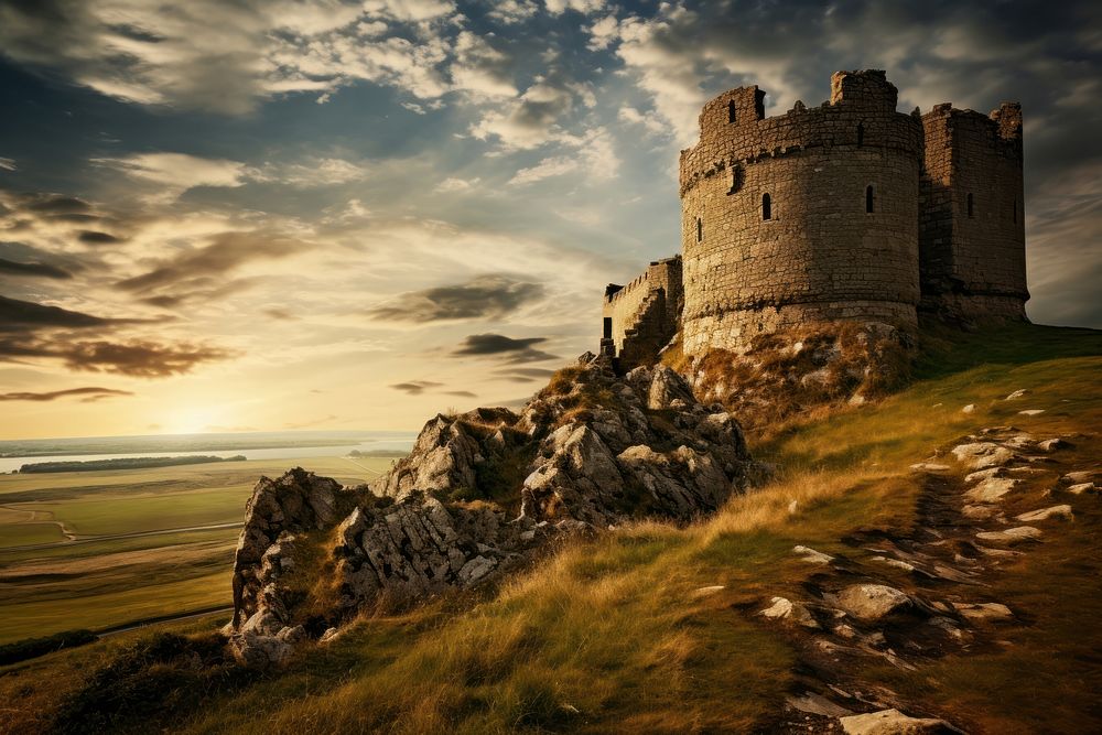 Stone castle architecture building fortification. AI generated Image by rawpixel.