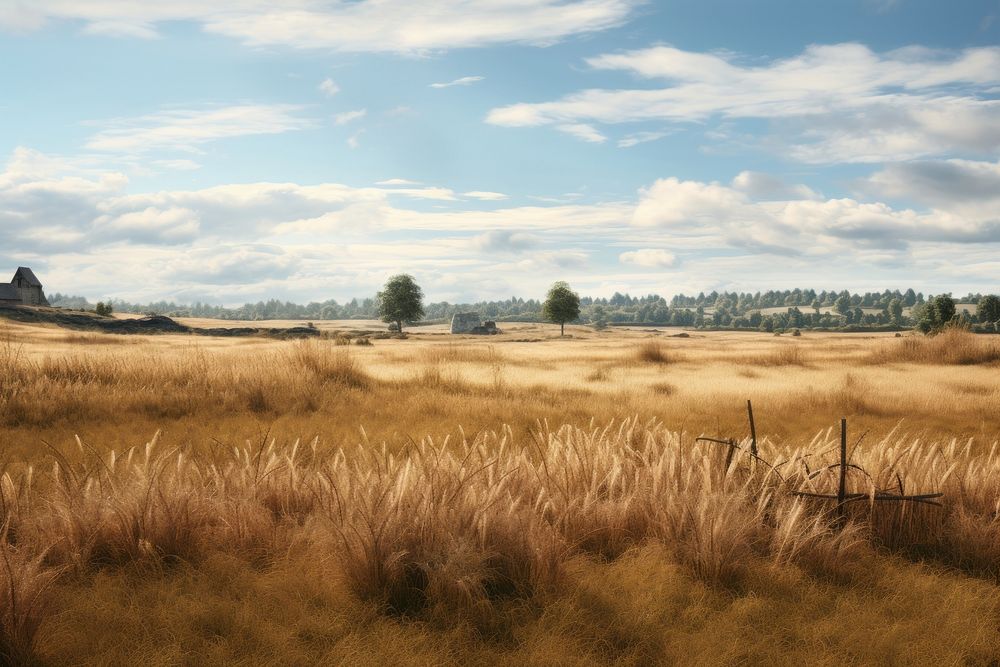 Empty grass field landscape grassland outdoors. AI generated Image by rawpixel.
