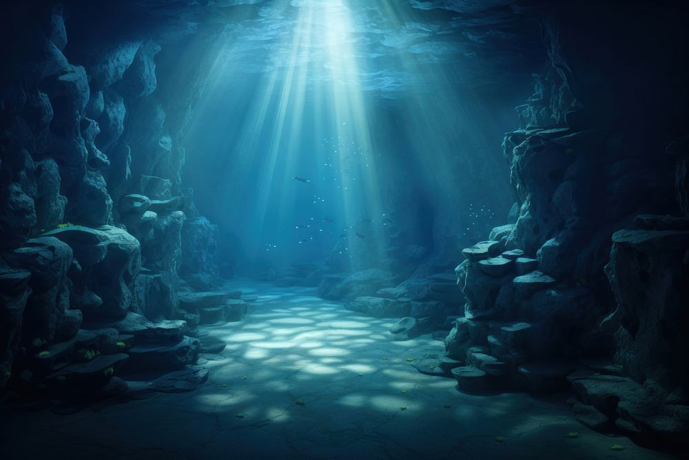 Ocean underwater nature cave tranquility. AI generated Image by rawpixel.