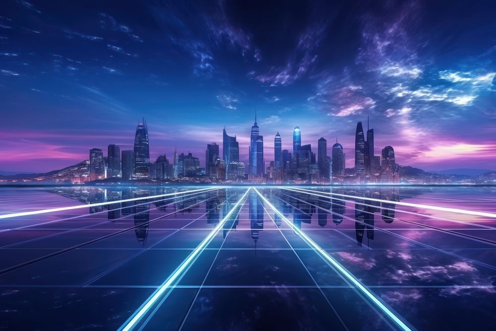 Neon futuristic smart city landscape.  by rawpixel.