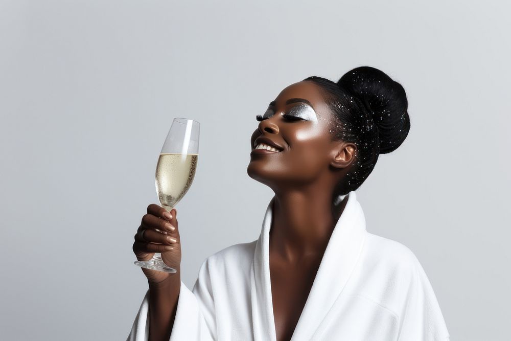 Black woman champagne drinking glass. AI generated Image by rawpixel.