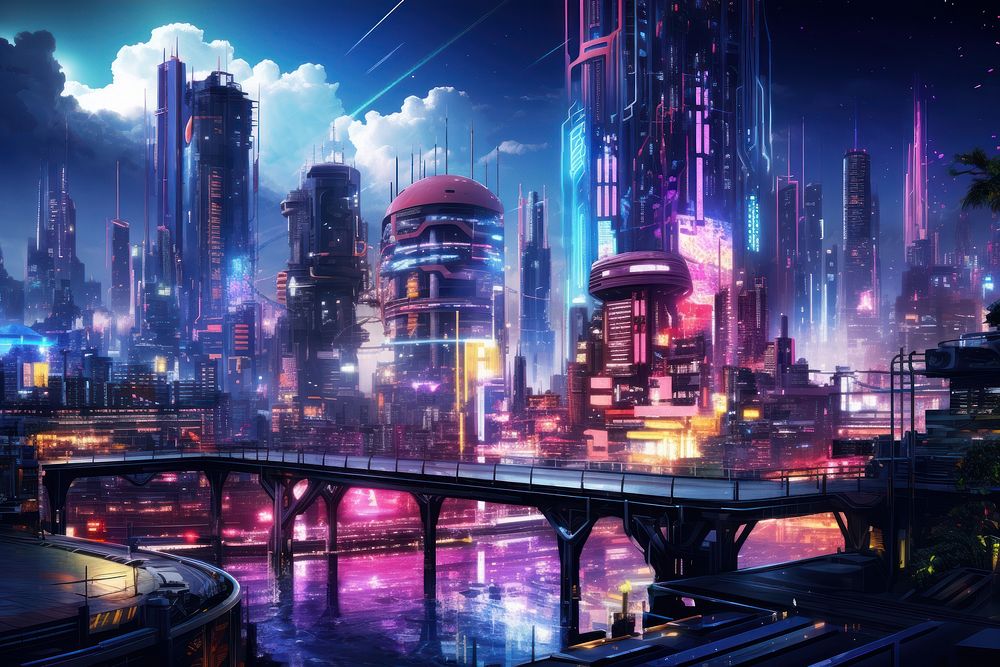 Distopian city architecture metropolis cityscape. AI generated Image by rawpixel.