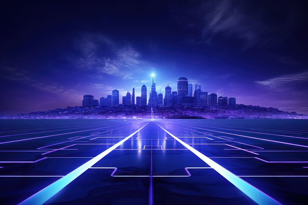 Neon futuristic smart city landscape. AI generated image by rawpixel.