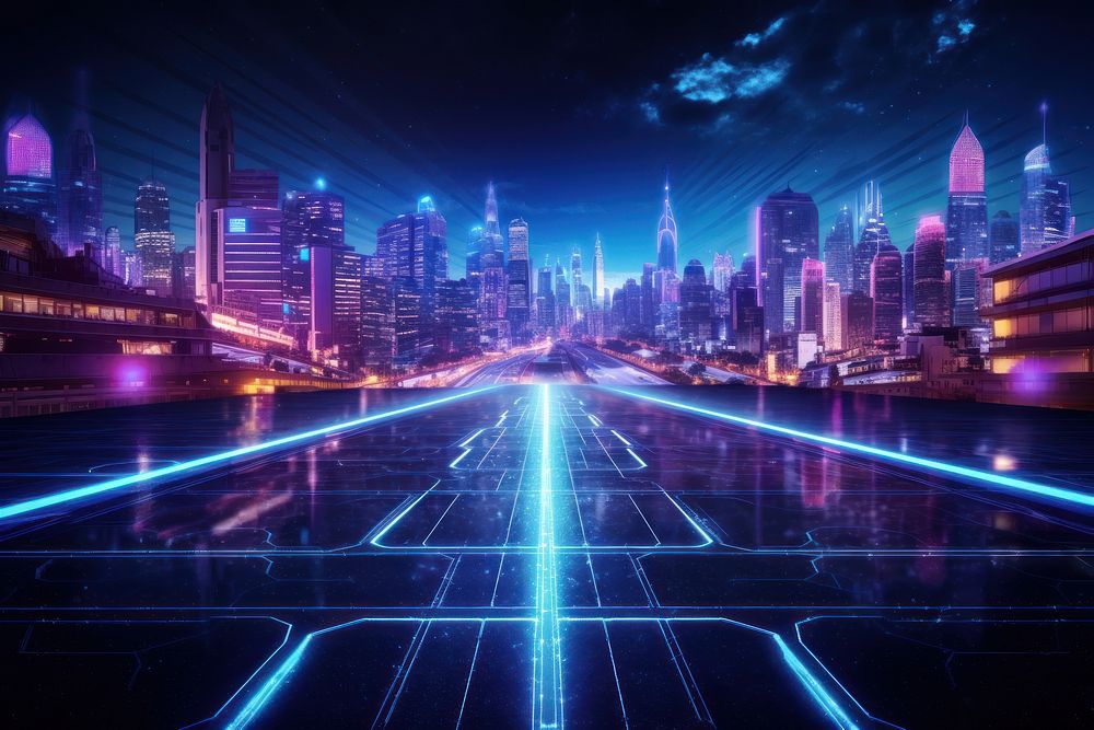 Neon futuristic smart city landscape. 