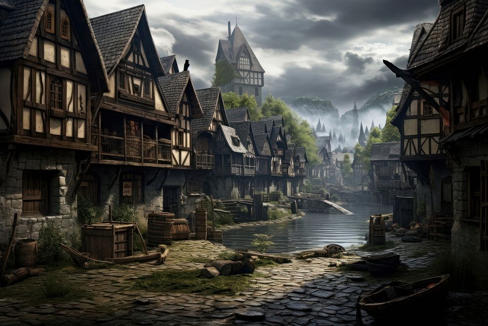 Medival outdoors village town. AI generated Image by rawpixel.
