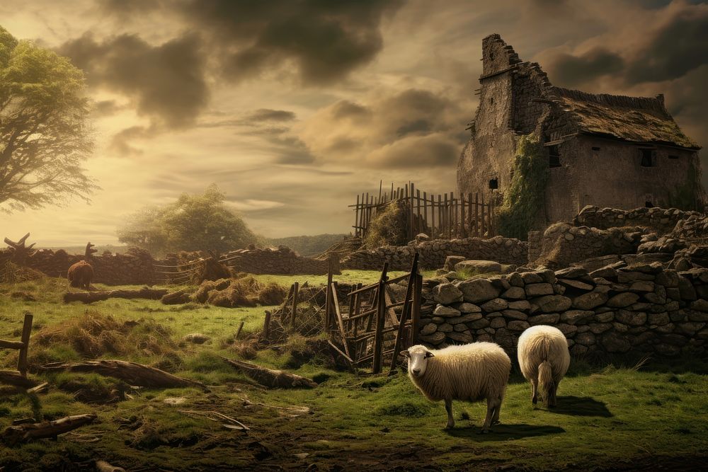 Medival animal landscape livestock. AI generated Image by rawpixel.