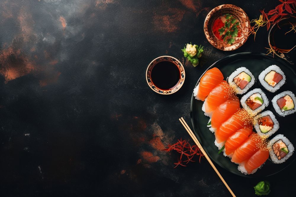 Sushi chopsticks sushi plate. AI generated Image by rawpixel.
