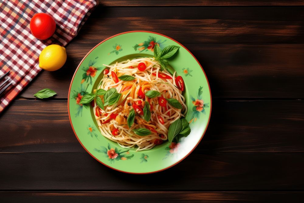 Papaya salad plate spaghetti pasta. AI generated Image by rawpixel.