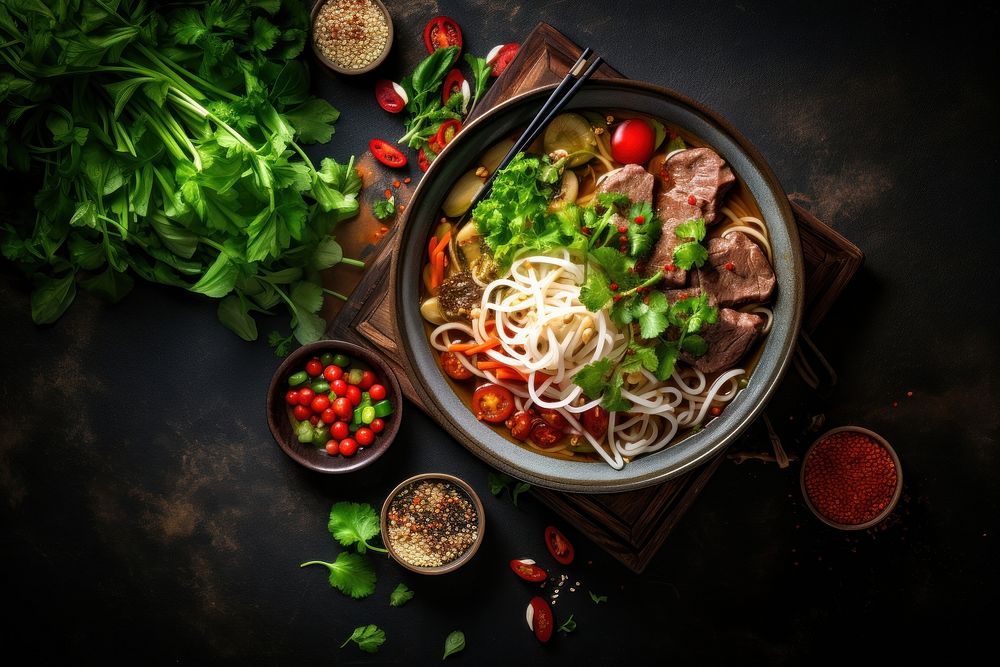 Pho bowl noodle food. AI generated Image by rawpixel.