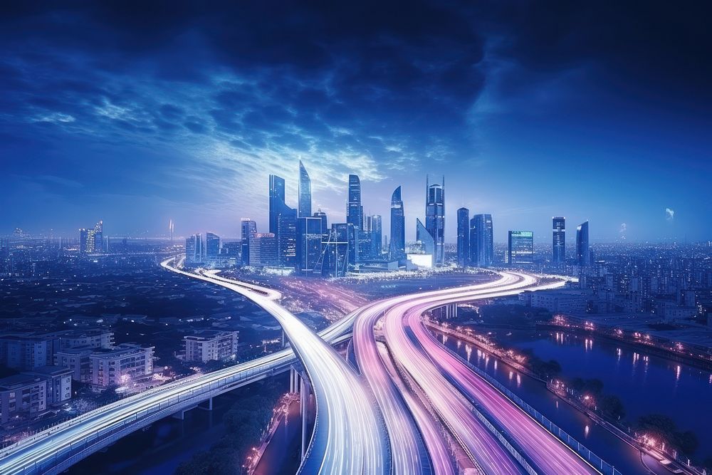 Futuristic road, smart city landscape. AI generated image by rawpixel.