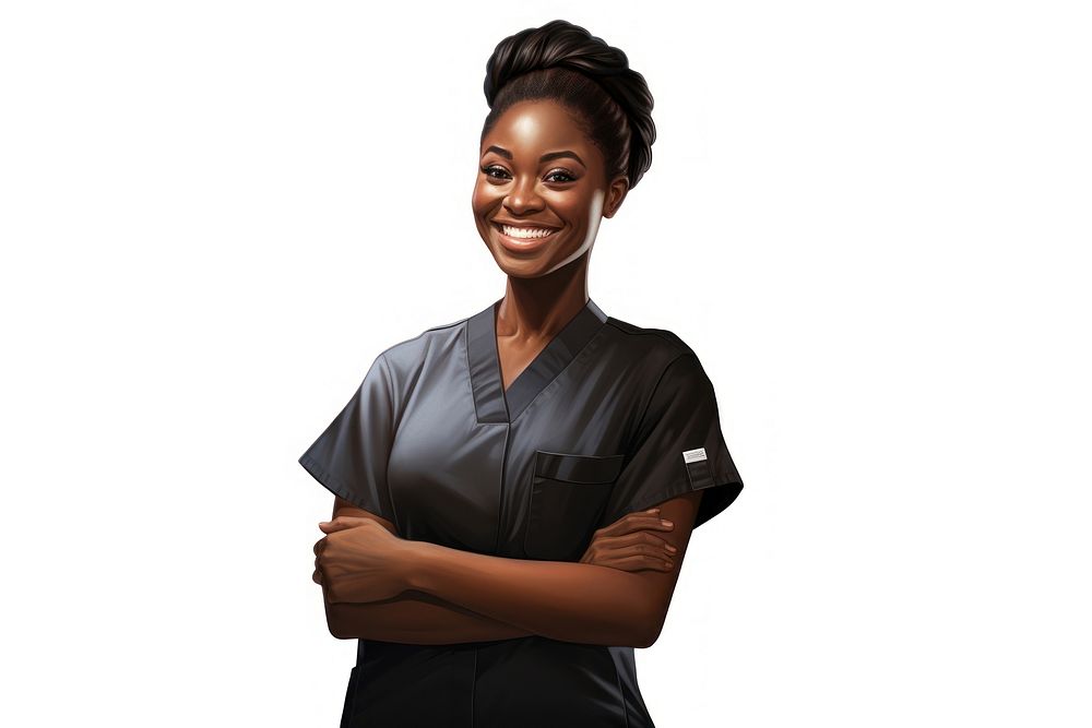 Black female nurse smiling adult smile white background. AI generated Image by rawpixel.
