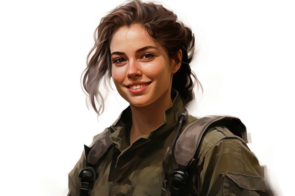 Female soldier smiling portrait adult white background. AI generated Image by rawpixel.