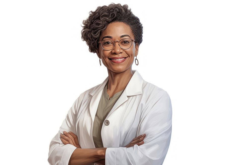Black female doctor smiling portrait glasses adult. AI generated Image by rawpixel.